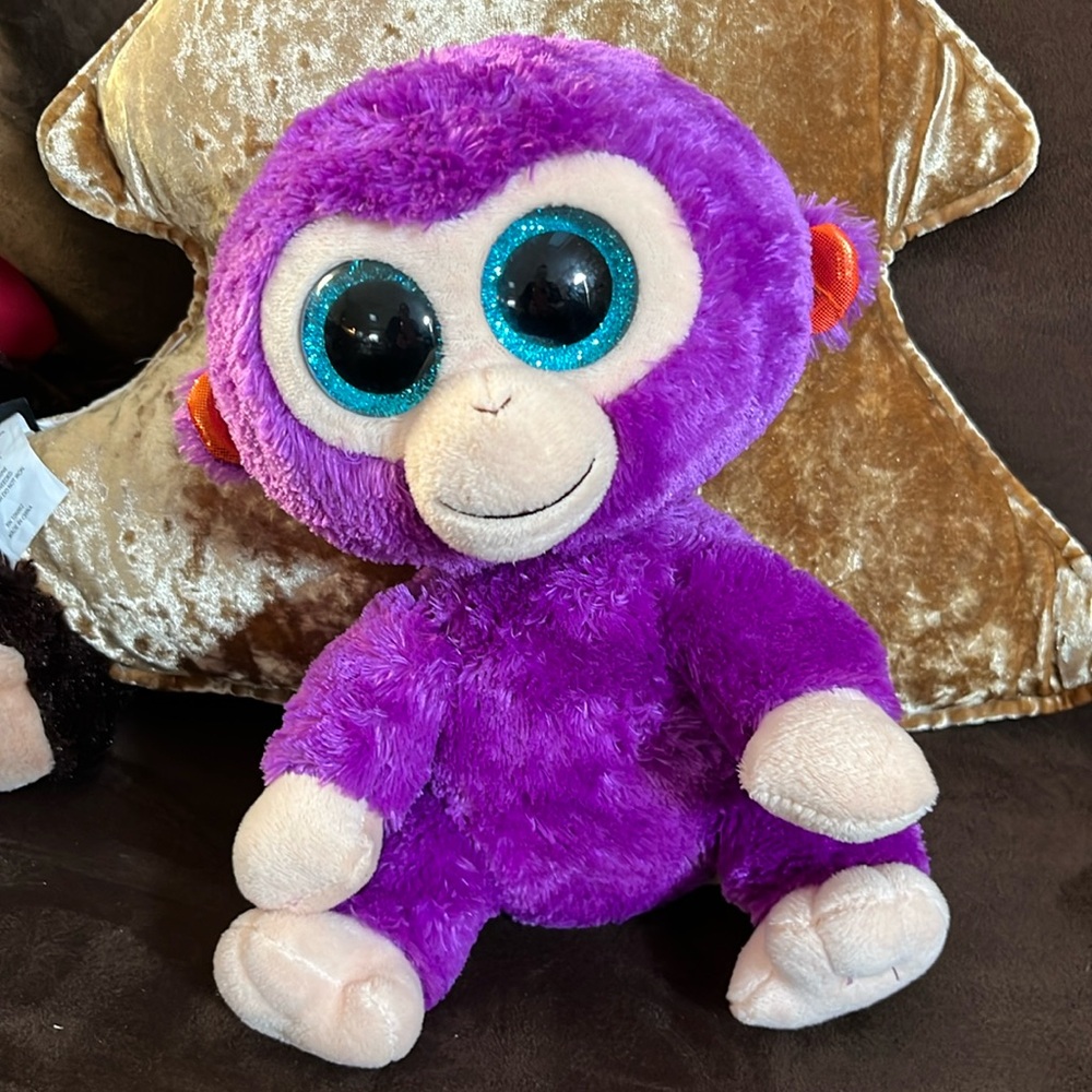 2015 Ty Beanie Boos Grapes The Purple Monkey Plush Stuffed BeanBag 9”